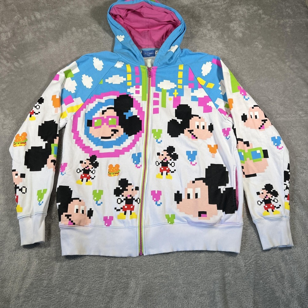 Tokyo Disney Resort Pullover Womens XL (3L) White Hoodie Mickey Mouse Full Zip‎